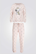 פיג'מה סנופי נקודות אינטרלוק בצבע ורוד מידות גדולות