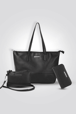 סט תיק נשיאה, תיק צד וארנק בצבע שחור