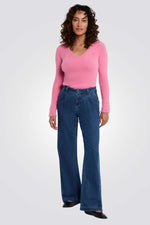 סוודר עם שרוולים ארוכים וצווארון V לנשים | מורגן