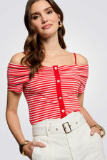 טופ אוף שולדרס הדפס פסים בצבע אדום/לבן