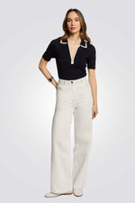 חולצת סריג קצרה לנשים עם צווארון פולו | מורגן