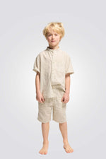 מכנסי ברמודה פשתן לילדים בצבע בז'