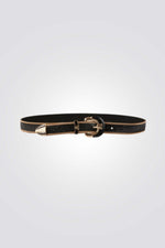 חגורה לנשים בצבע שחור עם עיטור אבני חן ושרשראות זהב | מורגן