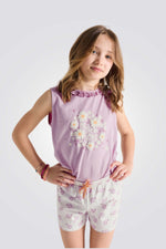 פיג'מה לילדות בצבע סגול עם הדפס פרחוני