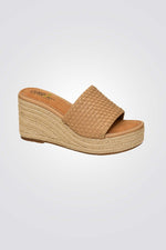 כפכפי פלטפורמה רצועה קלועה בצבע בז'