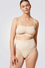 תחתוני טנגה מחטבים עם מותן גבוהה בשילוב תחרה POWER LACE בצבע גוף