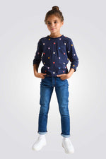 חולצת טריקו ארוכה לילדות עם הדפס לבבות | אוקיידי