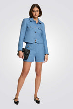 מכנסיים קצרים במראה טוויד בצבע כחול בהיר