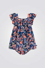 שמלה קצרה בצבע כחול בעיצוב פרחוני