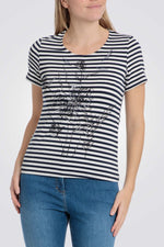 טישירט הדפס פסים עם עיטור פרחוני