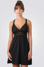 כותונת לילה מיקרופייבר בשילוב תחרה בצבע שחור