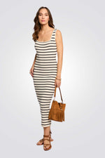 שמלת סריג מקסי הדפס פסים