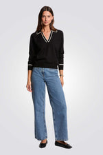 חולצת סריג עם צווארון פתוח לנשים| מורגן