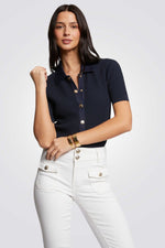 חולצת סריג שרוולים קצרים בצבע נייבי