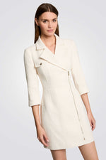 שמלת אריג קצרה בצבע קרם