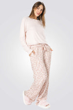 סט פיג’מה ריב LEOPARD ורודה