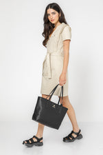 שמלת מיני עם רוכסן בצבע בז