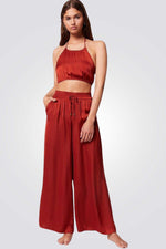 מכנסי פיג'מה סאטן ארוכים CHEETA בורדו