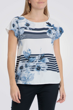 חולצת טי אלגנטית עם פרחים ופסים