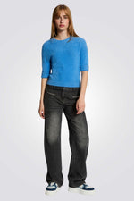 סוודר לנשים עם שרוולים קצרים וצווארון עגול | מורגן