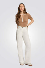 חולצת סריג קצרה לנשים עם צווארון פולו | מורגן