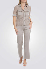 מכנסי סאטן לנשים בצבע בז'