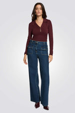 חולצת סריג עם צווארון פולו לנשים | מורגן