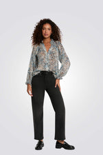 חולצה ארוכה מכופתרת לנשים עם הדפס | מורגן