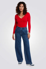 חולצת סריג עם לנשים עם צווארון V | מורגן