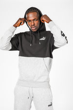 סווטשירט שחור אפור עם כובע קפוצ’ון והדפס לוגו