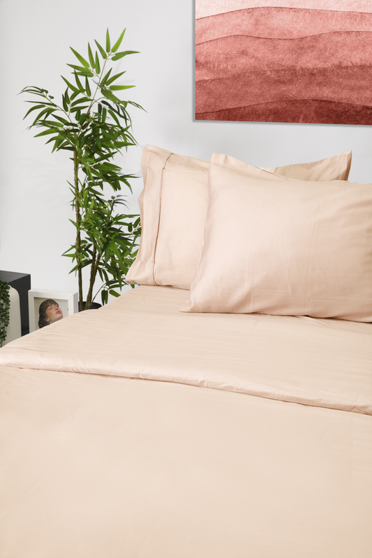 סדין מיטה זוגית 180/200 100% כותנה באריגת סאטן בצבע ניוד