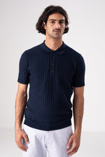 סריג פולו דק שרוולים קצרים בצבע נייבי