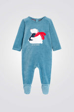 אוברול פי'ג'מה לתינוקות בצבע כחול עם דובי