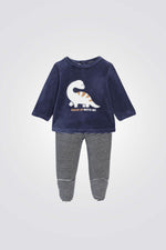 פיג'מת קטיפה לתינוקת בצבע נייבי