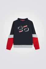 סווטשירט לילדים עם כיתוב בגווני כחול אדום ואפור