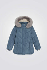 מעיל לילדות בצבע אפור עם כובע פרווה