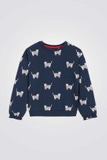 סווטישירט לילדות בצבע נייבי עם הדפס חתולים