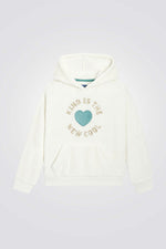 סווטישירט פליז עם קפוצ'ון לילדות בצבע לבן עם כיתוב