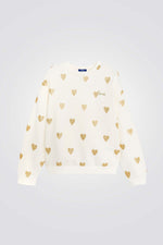 סווטשירט לילדות בצבע לבן עם הדפס לבבות בזהב