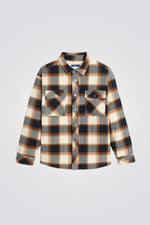 חולצת ג'קט פלנל מכופתרת לילדים בשיבוץ גדול כחול וקאמל
