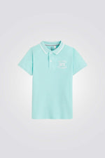 חולצת פולו קצרה לנערים בצבע כחול טהיטי