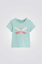 טישירט לתינוקות בצבע כחול עם הדפס שפירית