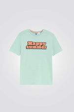 טישירט לילדים בצבע טורקיז עם כיתוב כתום