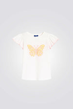 טישירט לילדות בצבע לבן עם רקמת פרפר