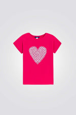 טישירט לילדות בצבע ורוד פוקסיה עם הדפס לב פרחוני