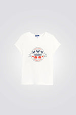 טישירט לילדות בצבע לבן עם הדפס דובדבנים
