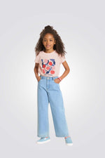 טישירט לילדות בצבע ורוד עם הדפס דובדבנים