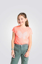 טישירט לילדות בצבע ורוד עם הדפס פרפר פרחוני