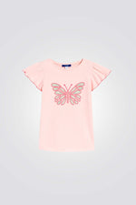 טישירט לילדות בצבע ורוד עם רקמת פרפר