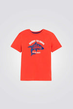 טישירט לילדים בצבע כתום עם הדפס כריש